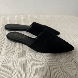 SHELN Women’s Size 5.5 Stylish Black Suede Mules Slip Ons EUC Everyday Casual
